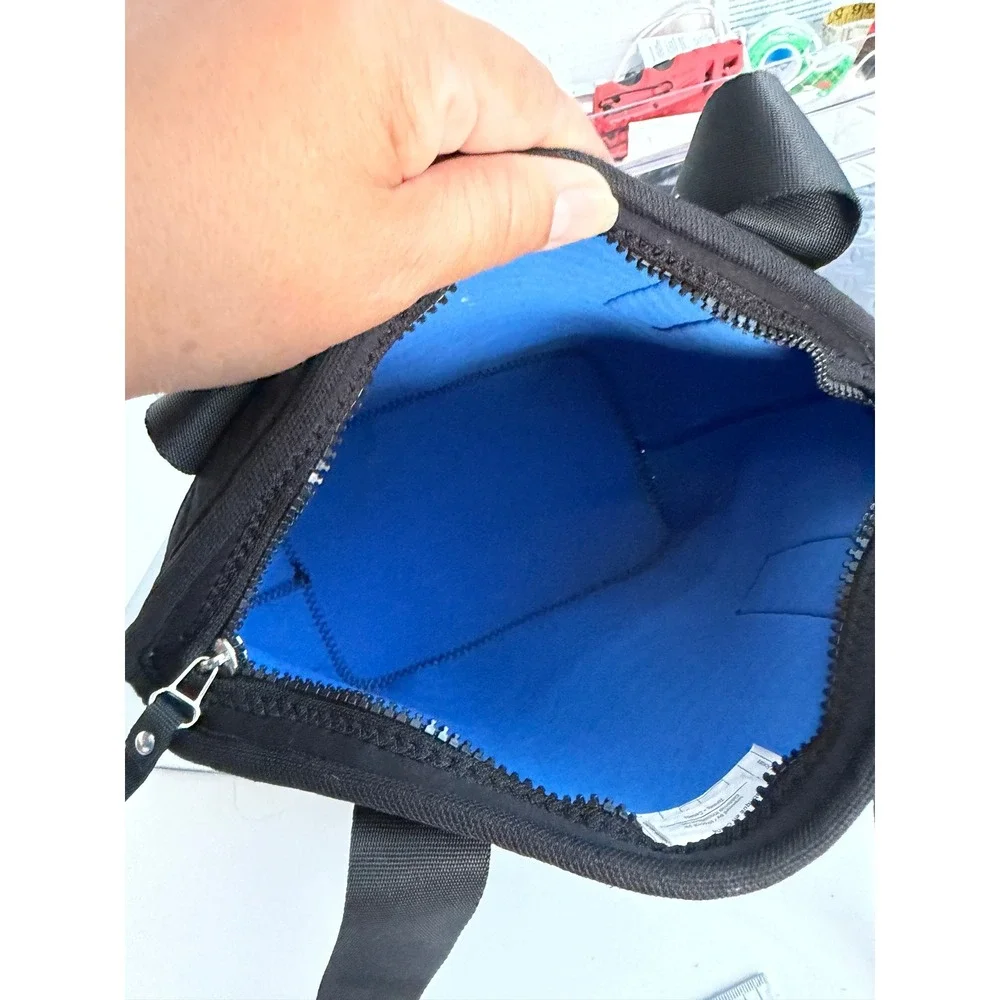 Rachael Ray Black Insulated Lunch Tote Bag Wave Pattern Blue Interior Studded